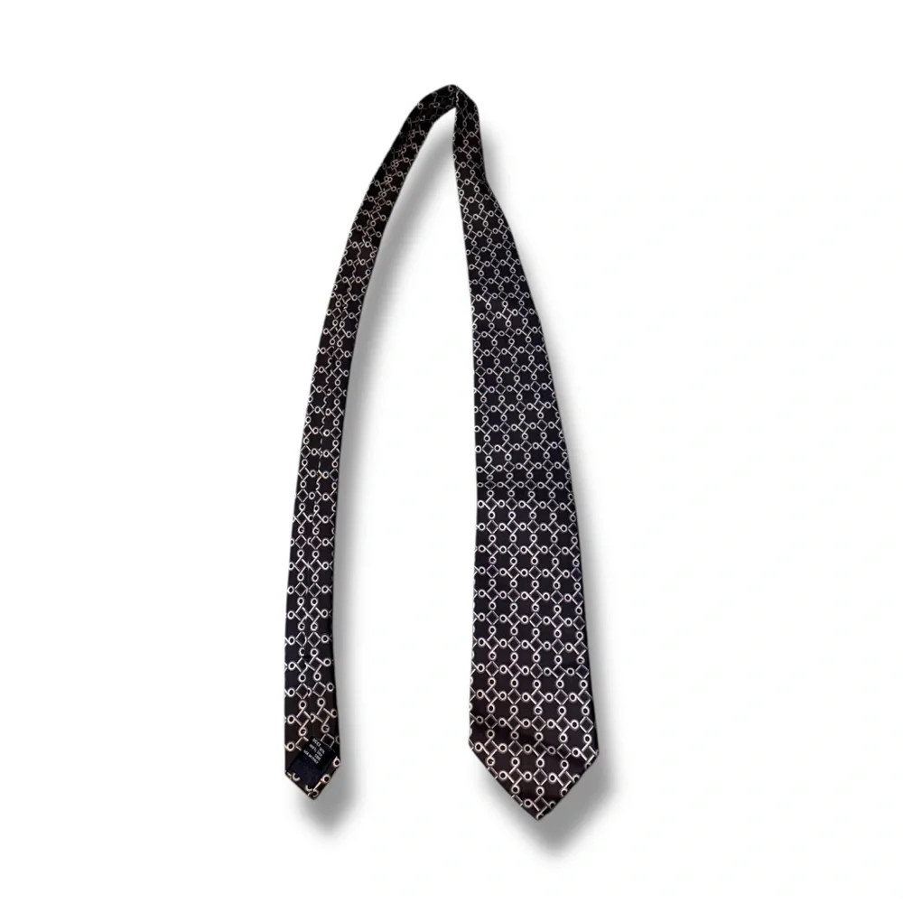 GUCCI Printed Silk Tie Gray‎ White Made In Italy Men’s Accessory